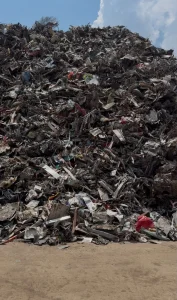 Mountain of heavy melting steel scrap at the Stournaras yard